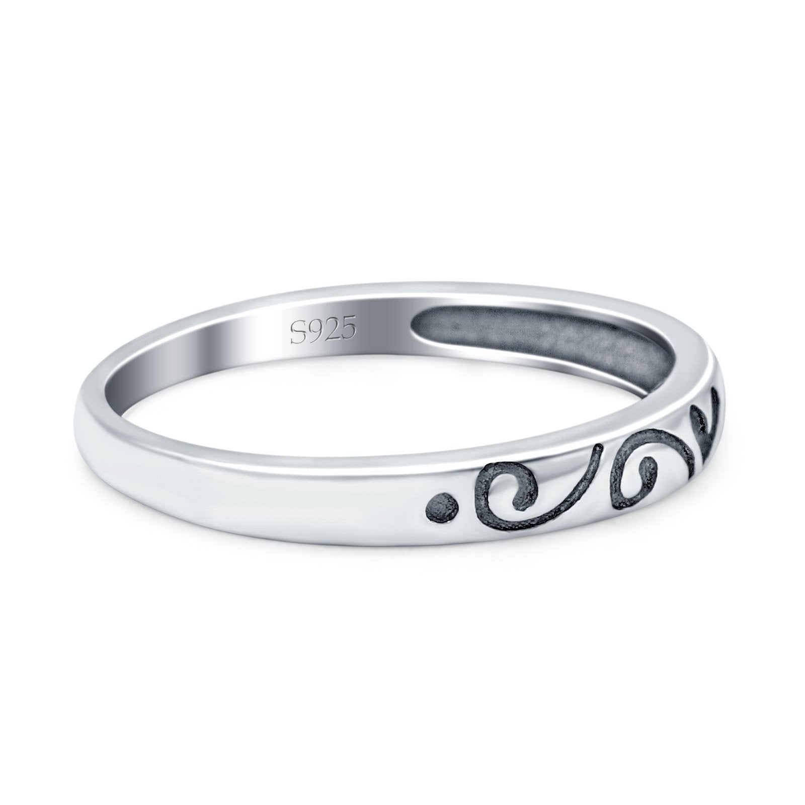 Heart Band Oxidized Ring Solid 925 Sterling Silver (3mm)