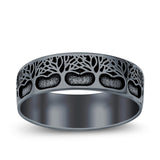 Trees Ring Oxidized Band Solid 925 Sterling Silver Thumb Ring (7mm)
