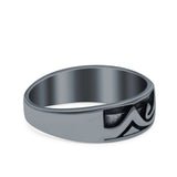 Mountains & Sun Ring Oxidized Band Solid 925 Sterling Silver Thumb Ring (6mm)