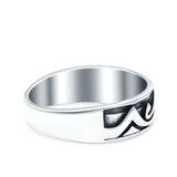 Mountains & Sun Ring Oxidized Band Solid 925 Sterling Silver Thumb Ring (6mm)