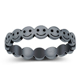 Happy Face Ring Oxidized Band Solid 925 Sterling Silver Thumb Ring (4mm)