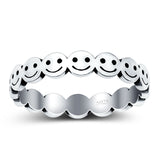 Happy Face Ring Oxidized Band Solid 925 Sterling Silver Thumb Ring (4mm)
