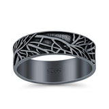 Tree Branches Ring Oxidized Band Solid 925 Sterling Silver Thumb Ring (7mm)