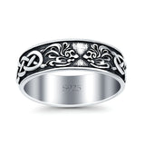 Celtic Ring Oxidized Band Solid 925 Sterling Silver Thumb Ring (7mm)