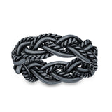 Weave Ring Oxidized Band Solid 925 Sterling Silver Thumb Ring (8mm)