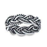 Weave Ring Oxidized Band Solid 925 Sterling Silver Thumb Ring (8mm)