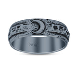 Celestial Oxidized Design Moon Engraved Beautiful Band Solid 925 Sterling Silver Thumb Ring (5.8mm)