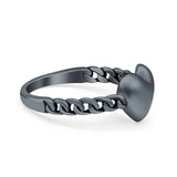 Heart Band Ring Oxidized Solid 925 Sterling Silver (8.5mm)