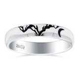 Mountains Ring Oxidized Band Solid 925 Sterling Silver Thumb Ring (4mm)