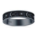 Sun, Moon, and Stars Ring Oxidized Band Solid 925 Sterling Silver Thumb Ring (5mm)