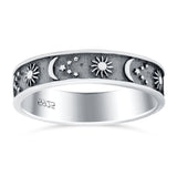 Sun, Moon, and Stars Ring Oxidized Band Solid 925 Sterling Silver Thumb Ring (5mm)