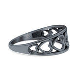 Sideways Heart Band Promise Ring Oxidized Solid 925 Sterling Silver (8mm)