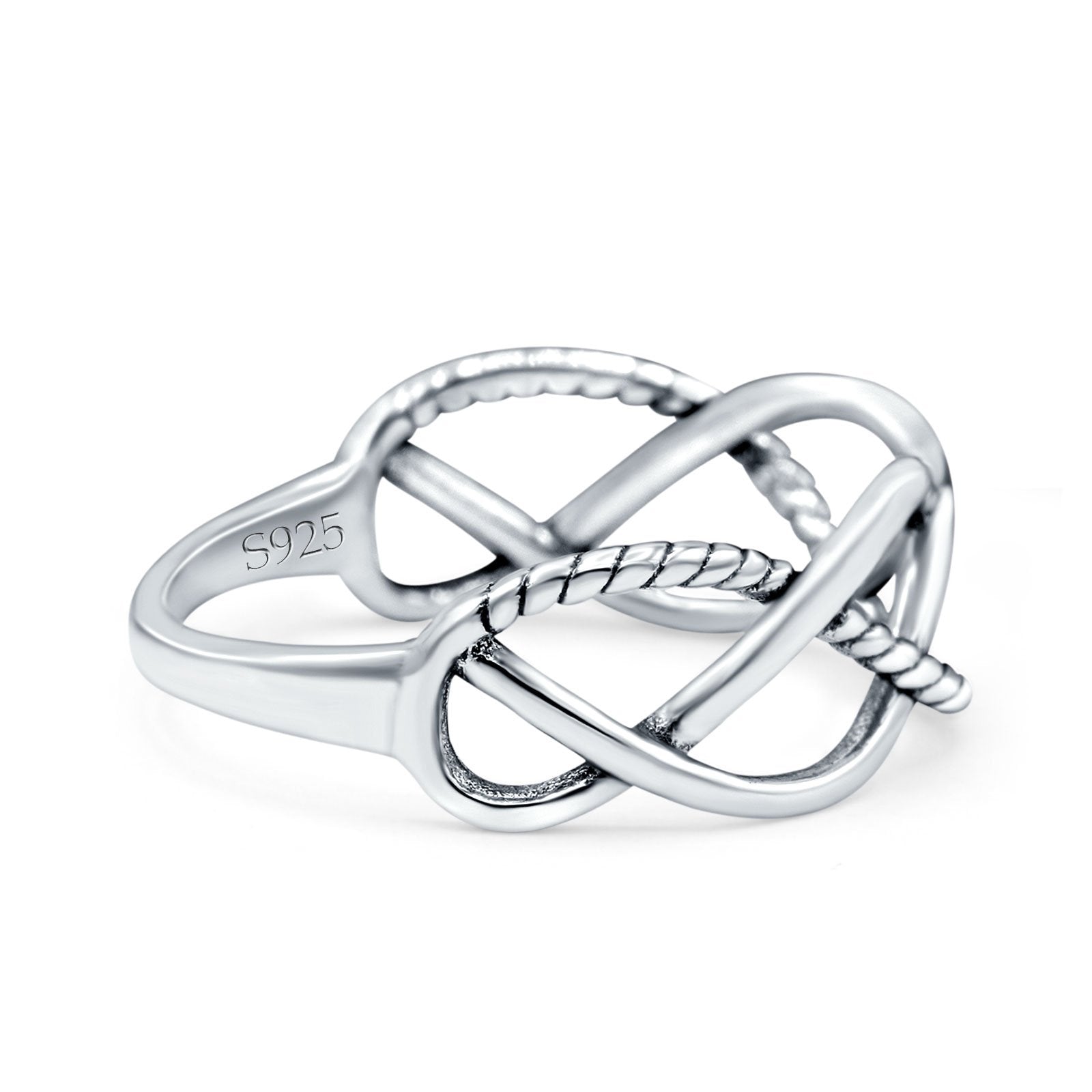 Oxidized Infinity Weave Celtic Band Ring Solid 925 Sterling Silver (7mm)