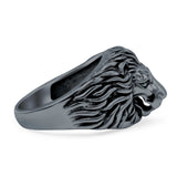 Lion Head Band Oxidized Ring Solid 925 Sterling Silver (14mm)