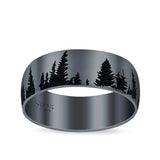 Forest Trees Band Oxidized Ring Solid 925 Sterling Silver (6.8mm)