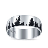 Forest Trees Band Oxidized Ring Solid 925 Sterling Silver (6.8mm)