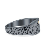 Mountains, Trees Sun Ring Oxidized Band Solid 925 Sterling Silver Thumb Ring (8mm)