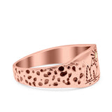 Mountains, Trees Sun Ring Oxidized Band Solid 925 Sterling Silver Thumb Ring (8mm)