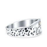 Mountains, Trees Sun Ring Oxidized Band Solid 925 Sterling Silver Thumb Ring (8mm)