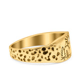 Mountains, Trees Sun Ring Oxidized Band Solid 925 Sterling Silver Thumb Ring (8mm)