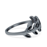 Leaves Ring Oxidized Band Solid 925 Sterling Silver Thumb Ring (7mm)