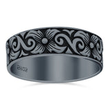 Filigree Vine Ring Oxidized Band Solid 925 Sterling Silver Thumb Ring (6mm)