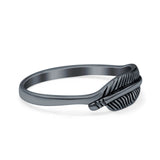 Sideways Feather Ring Oxidized Solid 925 Sterling Silver Thumb Ring (6mm)