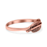 Sideways Feather Ring Oxidized Solid 925 Sterling Silver Thumb Ring (6mm)