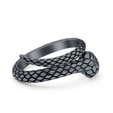 Snake Ring Oxidized Band Solid 925 Sterling Silver Thumb Ring (12mm)