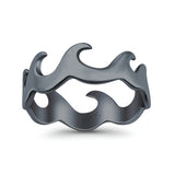 Wave Ring Oxidized Band Solid 925 Sterling Silver Thumb Ring (7mm)