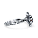Garnet CZ Red Eye Snake Ring Oxidized Band Solid 925 Sterling Silver Thumb Ring (12mm)