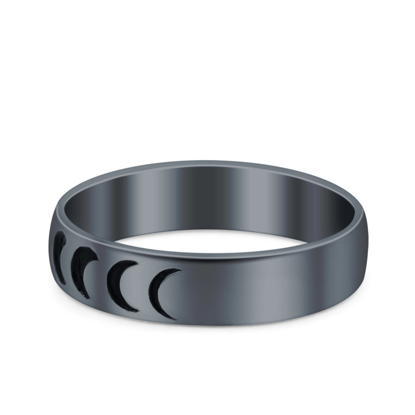 Moon Phases Band Oxidized Ring Solid 925 Sterling Silver (4mm)