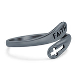 Faith & Cross Band Oxidized Ring Solid 925 Sterling Silver (11mm)
