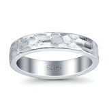 Hammered Ring Rhodium Plated Band Solid 925 Sterling Silver Thumb Ring (4mm)