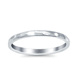 Hammered Ring Rhodium Plated Band Solid 925 Sterling Silver Thumb Ring (2mm)