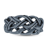 Eternity Double Braided Celtic Knot Criss Cross Oxidized Rounded Trendy Band Solid 925 Sterling Silver Thumb Ring (6.5mm)