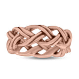 Eternity Double Braided Celtic Knot Criss Cross Oxidized Rounded Trendy Band Solid 925 Sterling Silver Thumb Ring (6.5mm)