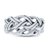 Eternity Double Braided Celtic Knot Criss Cross Oxidized Rounded Trendy Band Solid 925 Sterling Silver Thumb Ring (6.5mm)