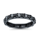 Skull Ring Oxidized Band Solid 925 Sterling Silver Thumb Ring (4mm)