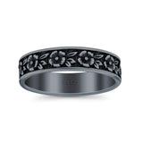Flowers Ring Oxidized Band Solid 925 Sterling Silver Thumb Ring (5mm)