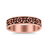 Flowers Ring Oxidized Band Solid 925 Sterling Silver Thumb Ring (5mm)