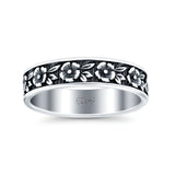 Flowers Ring Oxidized Band Solid 925 Sterling Silver Thumb Ring (5mm)