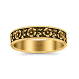 Flowers Ring Oxidized Band Solid 925 Sterling Silver Thumb Ring (5mm)