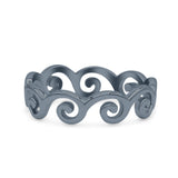 Dainty Filigree Curves Pattern Wave Design Oxidized Fashion Band Solid 925 Sterling Silver Thumb Ring (5mm)