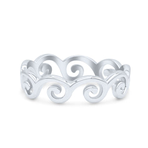 Dainty Filigree Curves Pattern Wave Design Oxidized Fashion Band Solid 925 Sterling Silver Thumb Ring (5mm)