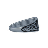 Classic Celtic Triquetra Knot And Valknut Knot Triangle Oxidized Finish Fashion Band Solid 925 Sterling Silver Thumb Ring (8.9mm)