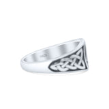 Classic Celtic Triquetra Knot And Valknut Knot Triangle Oxidized Finish Fashion Band Solid 925 Sterling Silver Thumb Ring (8.9mm)