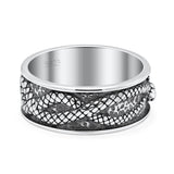 Attractive Oxidized Snakes Carved Rounded Engraved Designer Fashion Band Solid 925 Sterling Silver Thumb Ring (7.4mm)