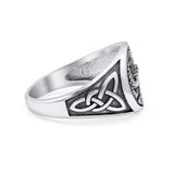 Iconic Celtic Snakes Triquetra Knot Artisan Oxidized Finish Statement Band Solid 925 Sterling Silver Thumb Ring (12mm)