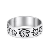 Unique Oak Leaf Rounded Engraved Oxidized Designer Traditional Band Solid 925 Sterling Silver Thumb Ring (5.7mm)